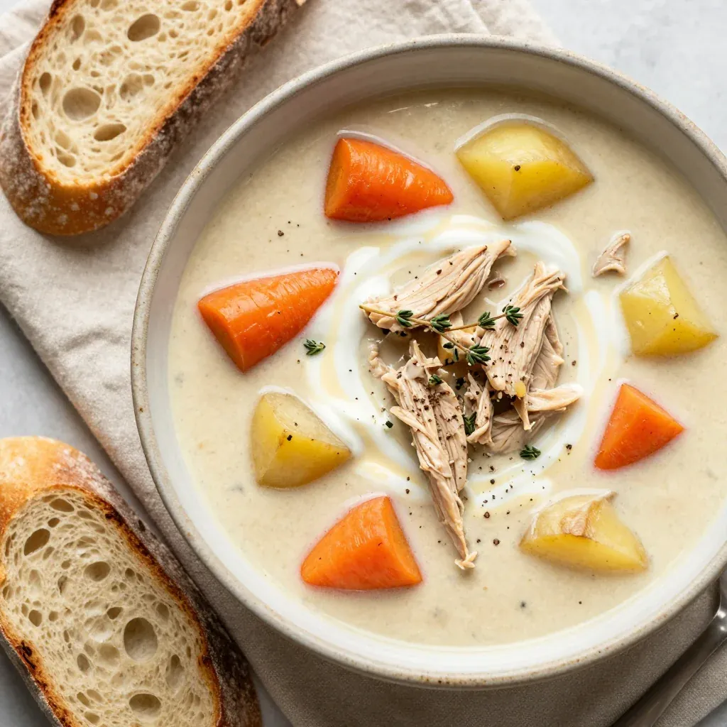 creamy slow cooker chicken and root vegetable soup for warm family nights