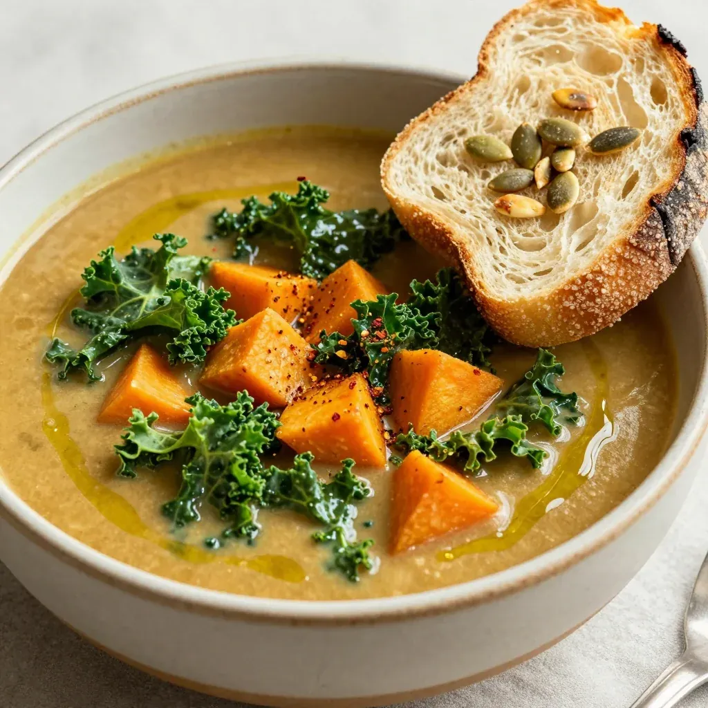 healthy onepot kale and sweet potato soup for chilly winter days