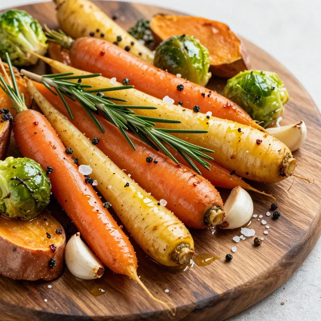 whole30 roasted winter vegetables with garlic and fresh herbs