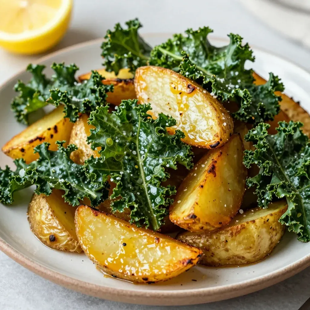 healthy garlic lemon roasted kale and potatoes for new year reset