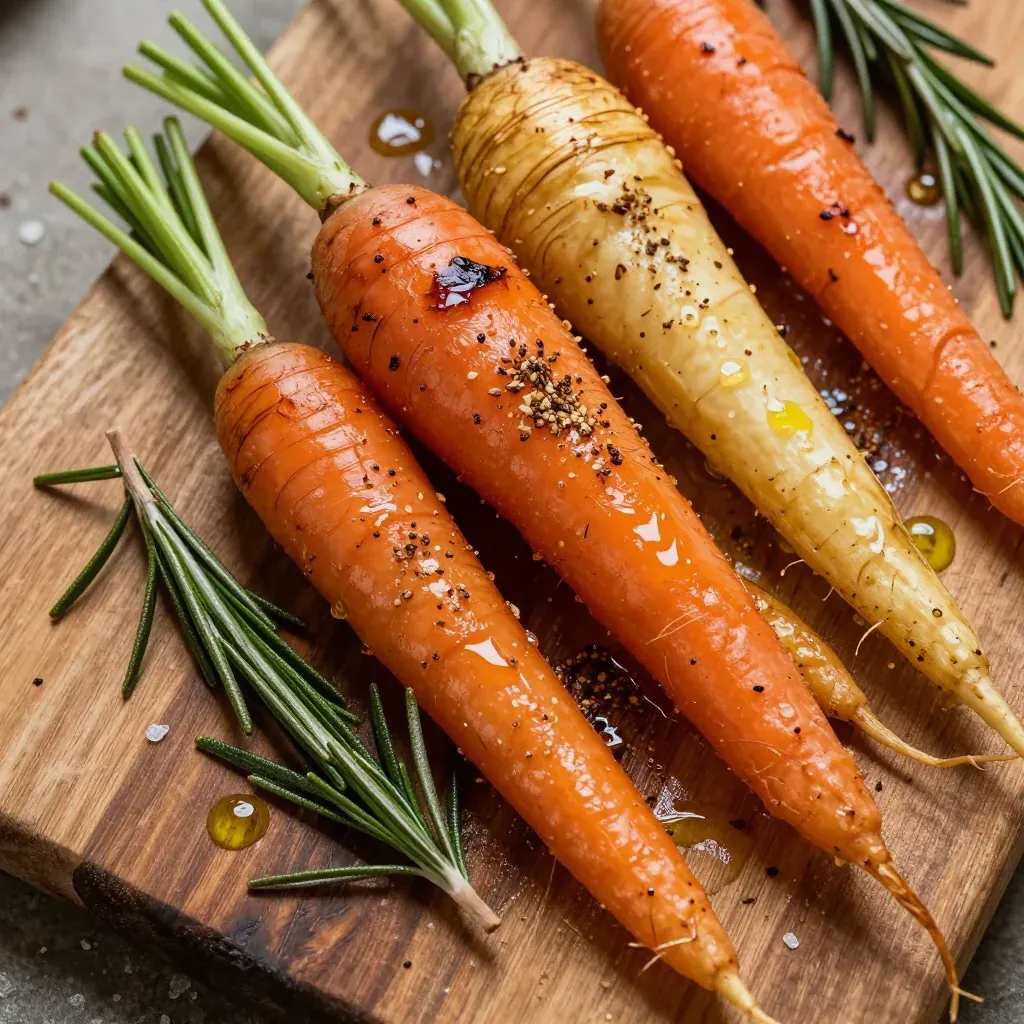 warm spiced roasted carrots and parsnips with rosemary