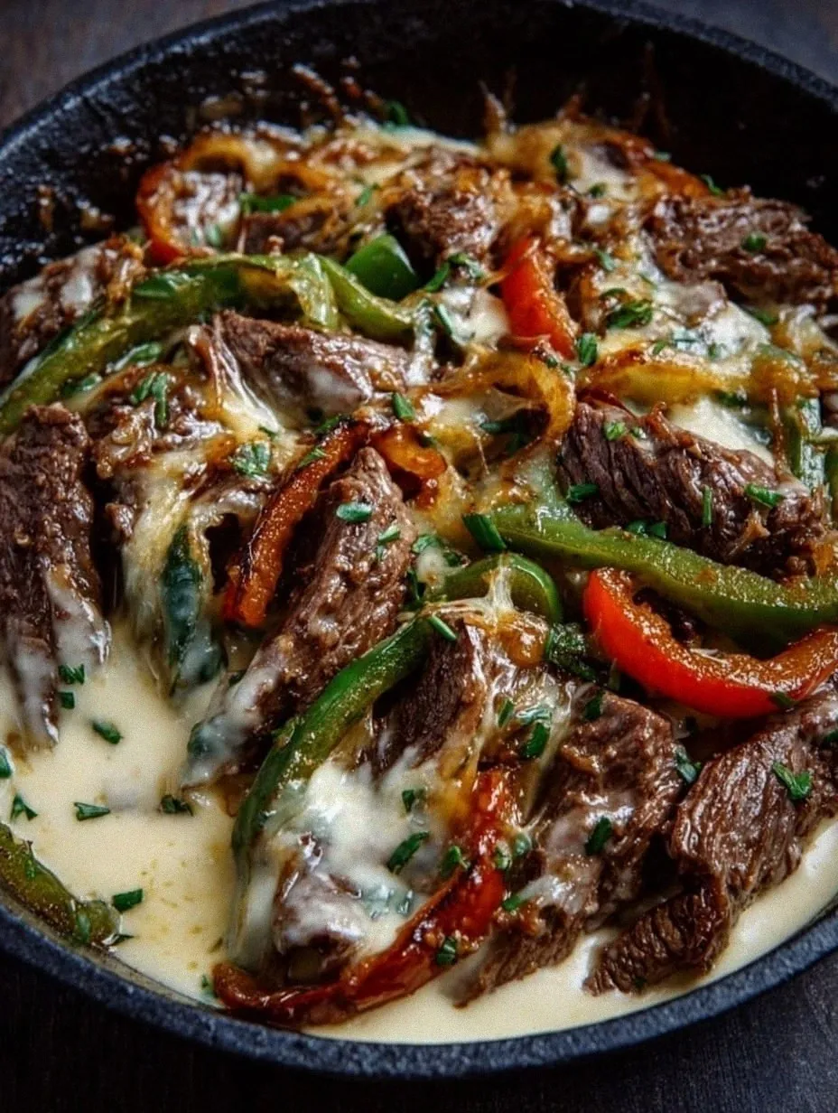 Creamy Keto Philly Cheesesteak Skillet