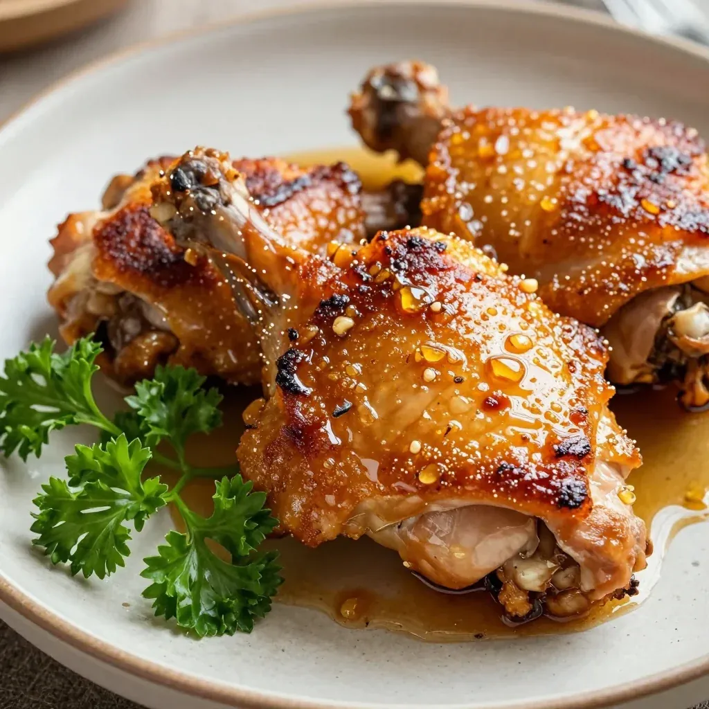 Crispy Baked Chicken Thighs With A Honey Garlic Glaze
