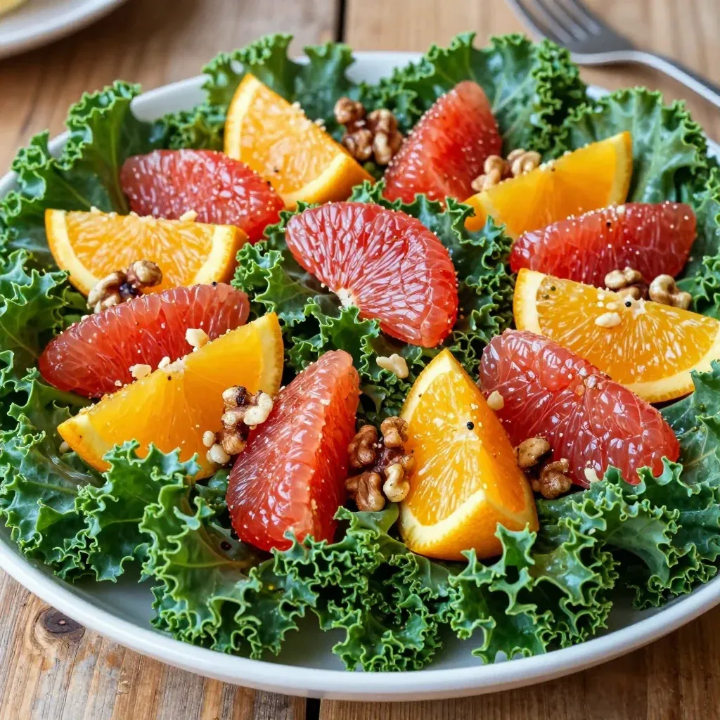 warm citrus and kale salad with oranges grapefruit and walnuts