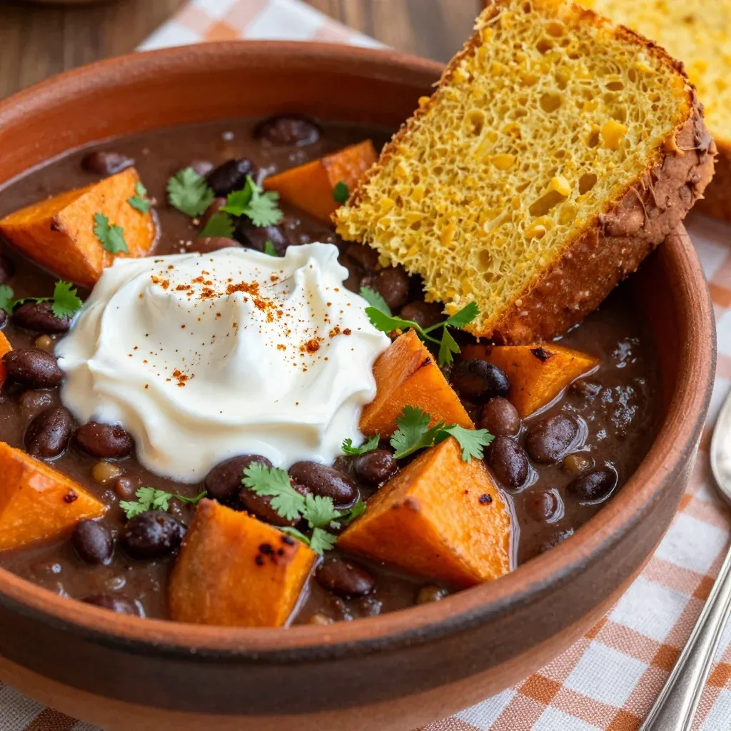 Cozy Vegan Black Bean Chili with Sweet Potatoes