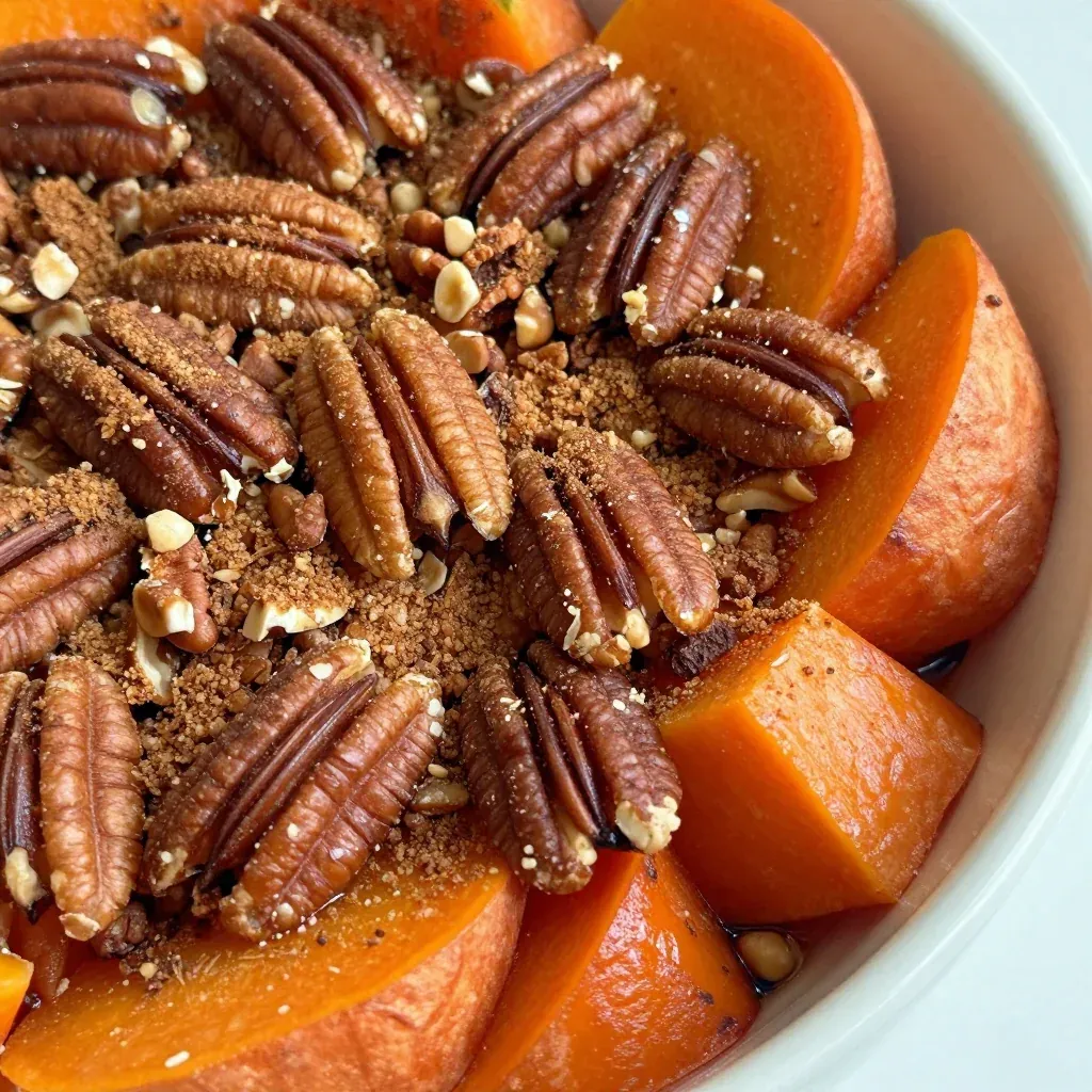 sweet potato and persimmon casserole with pecan topping for holidays