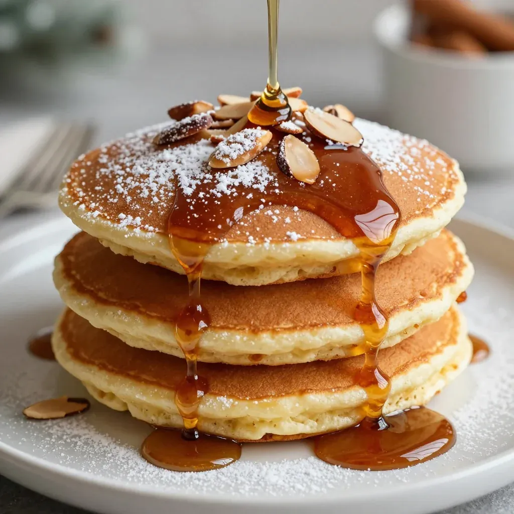 fluffy almond cinnamon pancakes with maple syrup for christmas