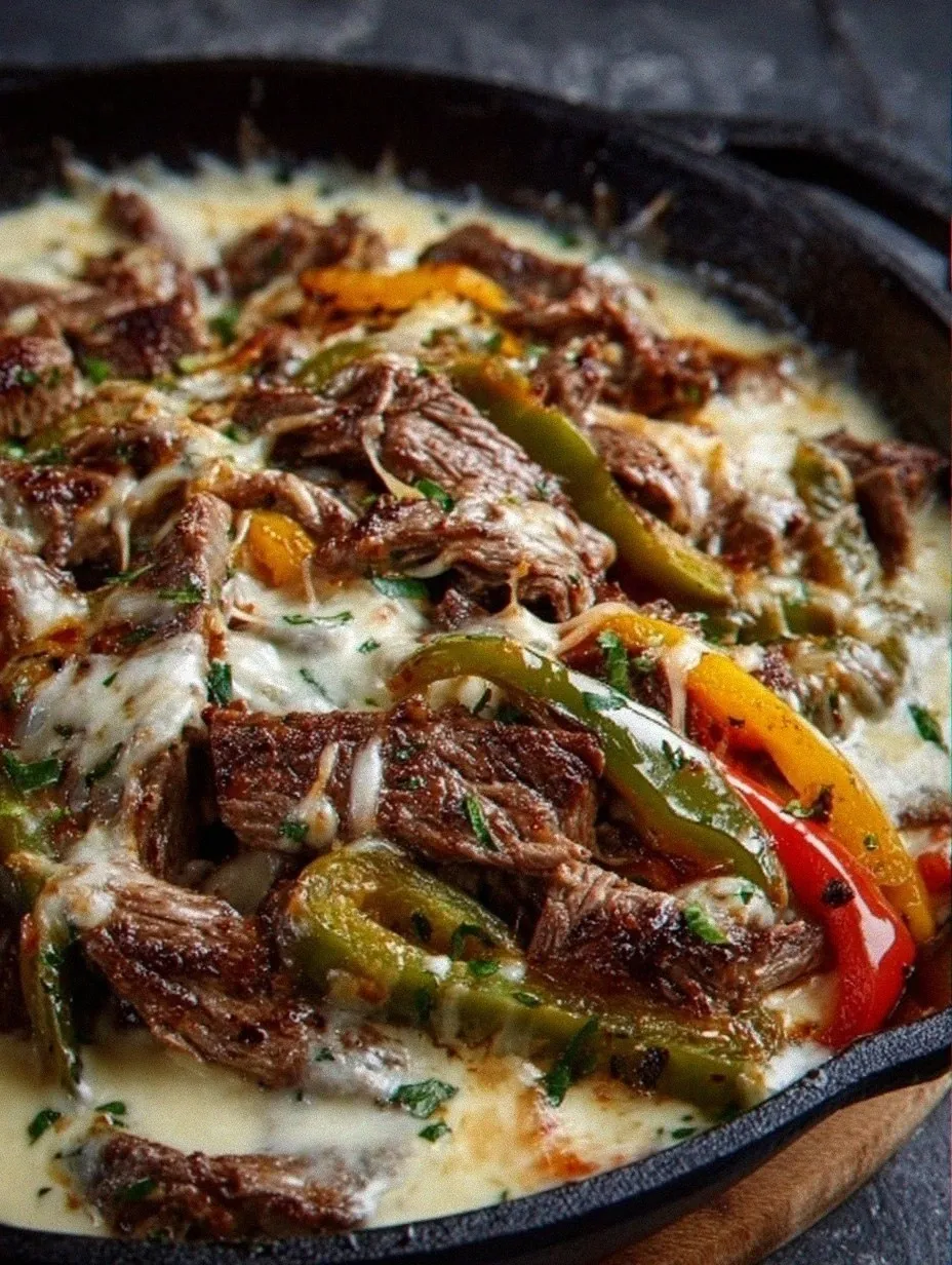 Creamy Keto Philly Cheesesteak Skillet