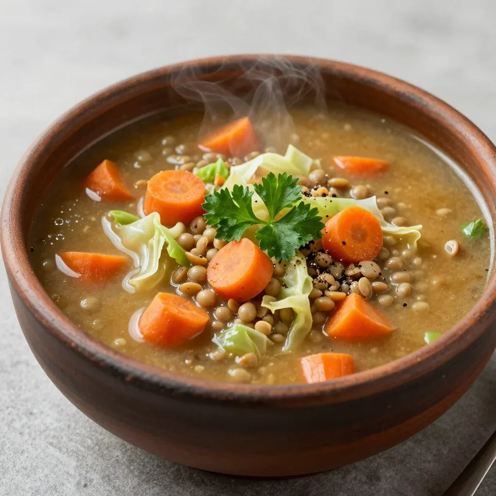 onepot lentil soup with carrots and cabbage for cold january evenings