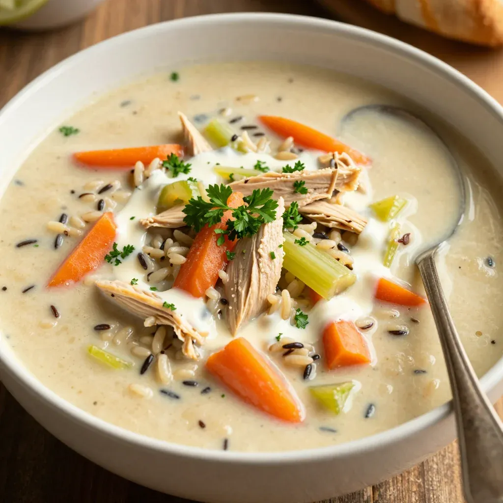 Creamy Slow Cooker Chicken Wild Rice Soup Bowl