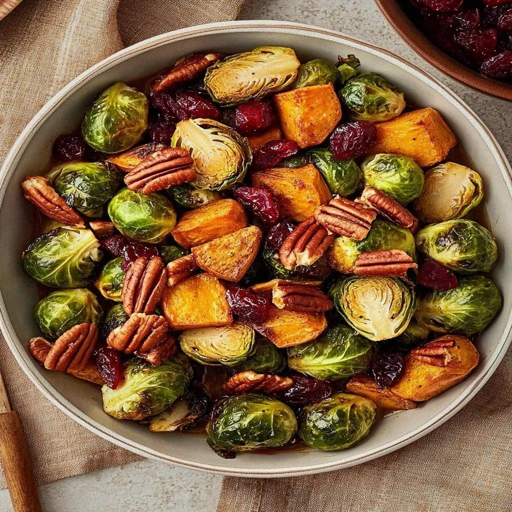 Irresistible Maple Roasted Brussels Sprouts & Sweet Potatoes