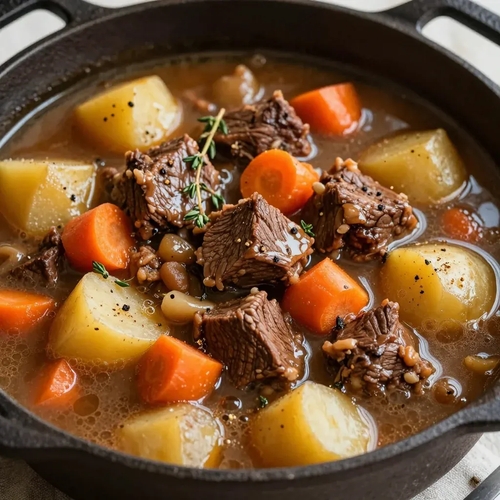 onepot beef and winter vegetable stew with potatoes and carrots