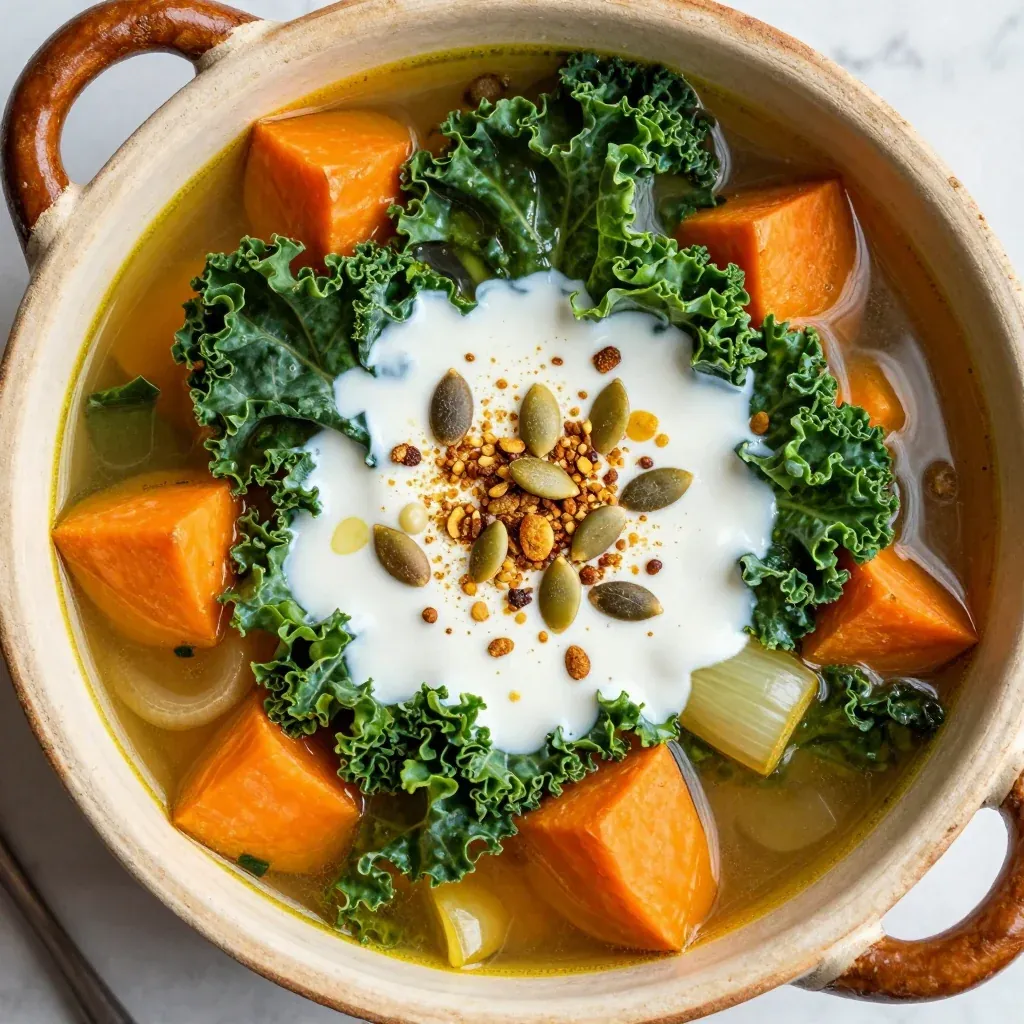 healthy onepot kale and sweet potato soup for chilly winter days