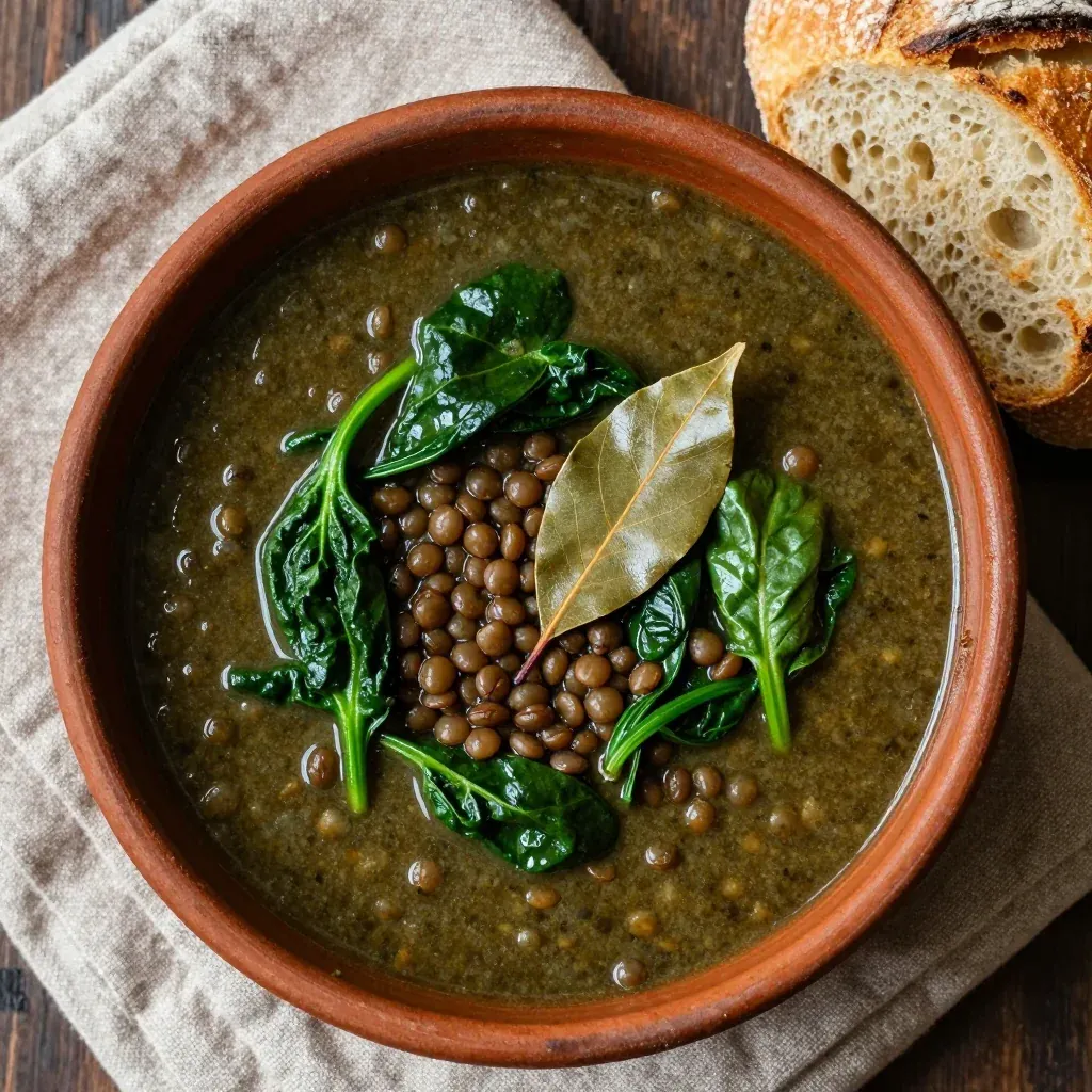 healthy batchcooked spinach and lentil stew for cold evenings