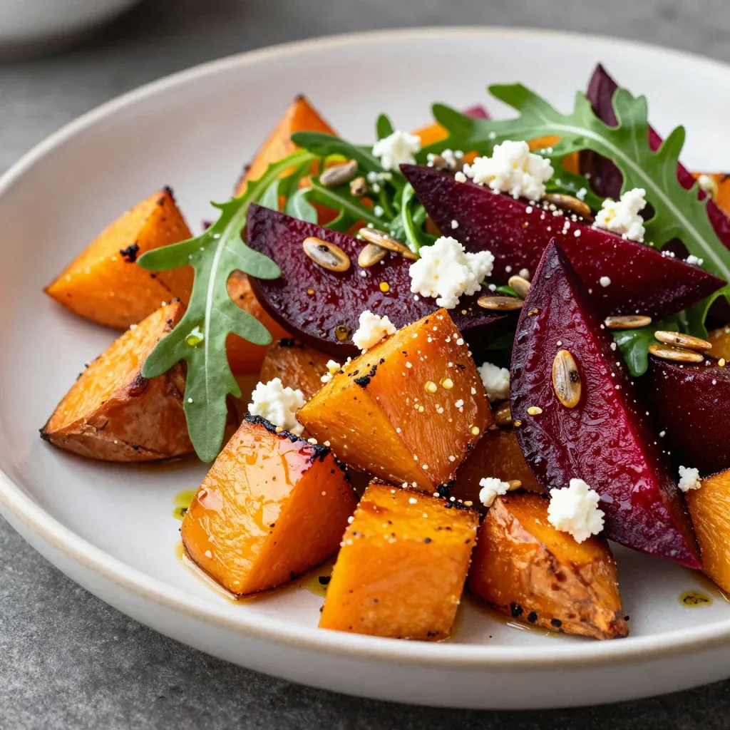 nutritious lemon garlic roasted sweet potato and beet salad for january
