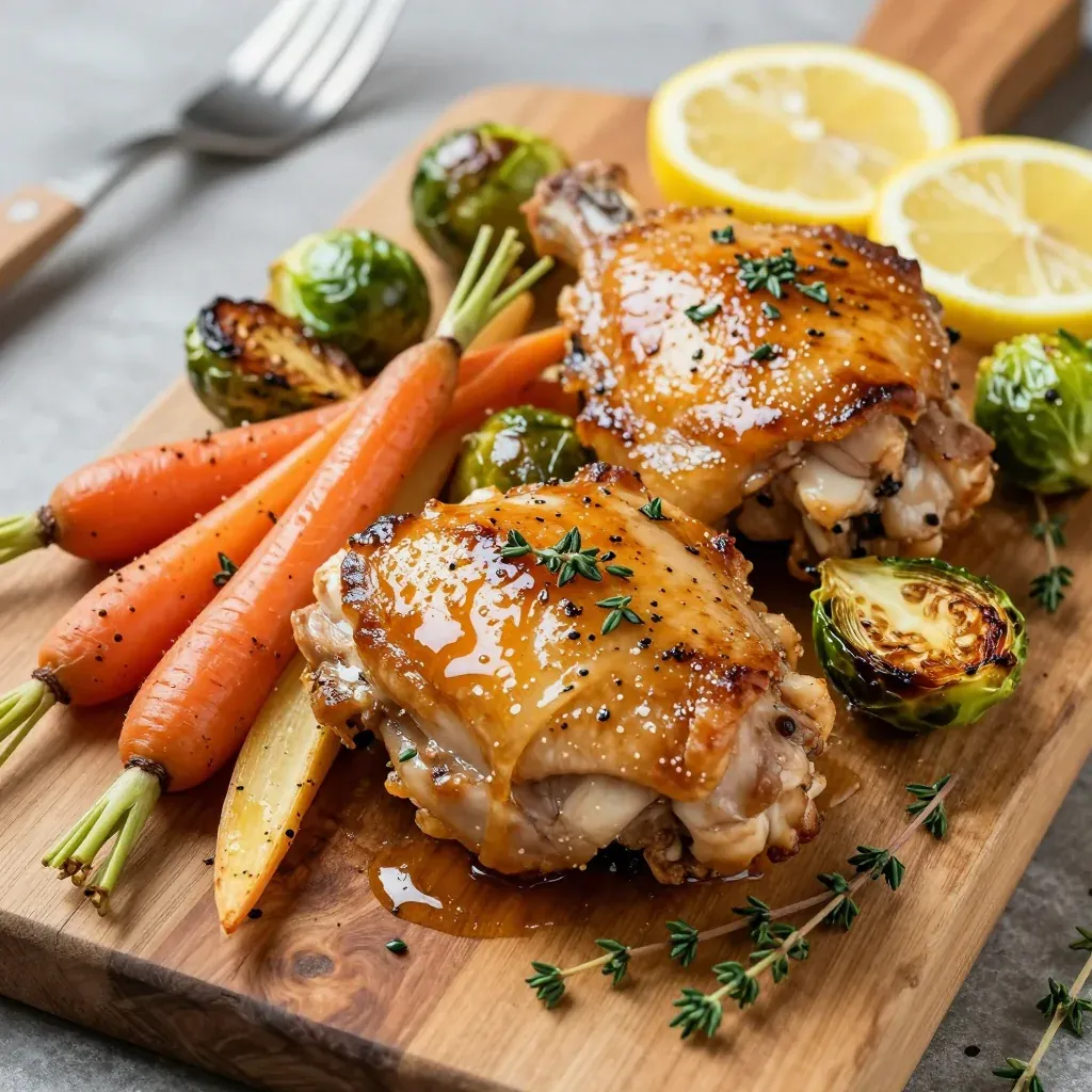 healthy baked lemon chicken with roasted winter vegetables