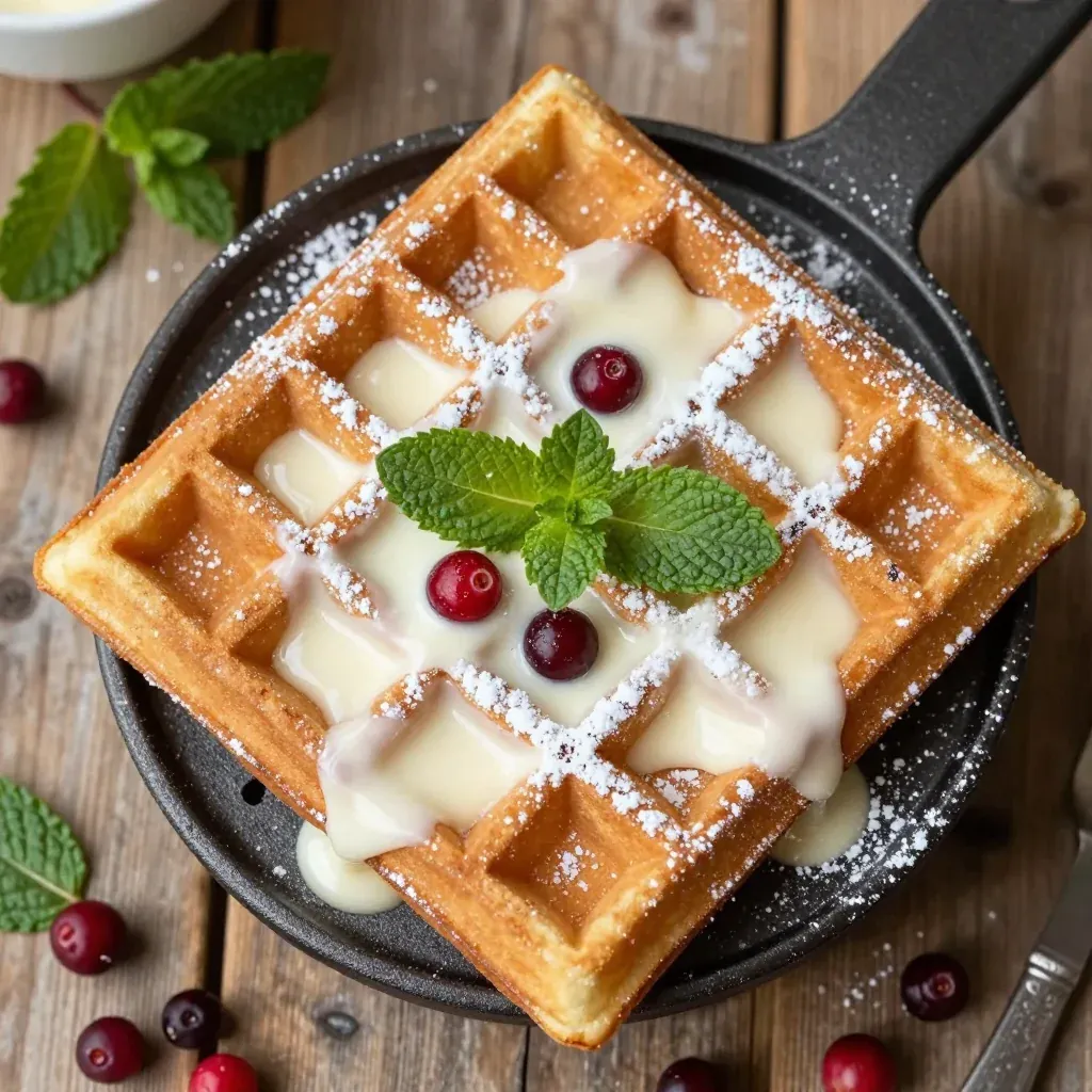 gingerbread waffles with cream cheese glaze for festive winter breakfasts