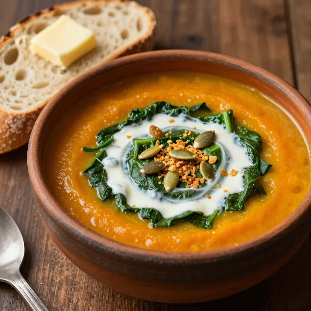 hearty spinach and sweet potato soup for cozy winter family dinner