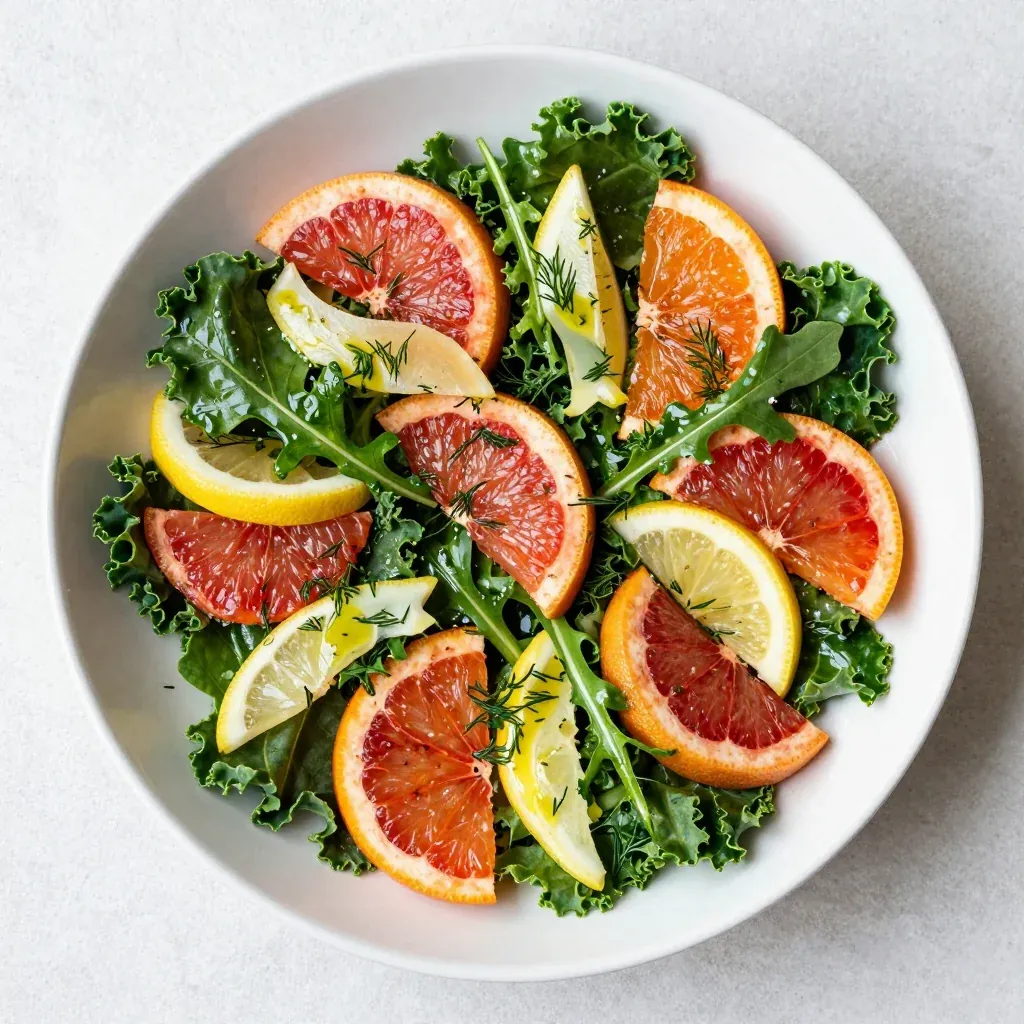 light and detoxing citrus salad with winter greens and lemon dressing