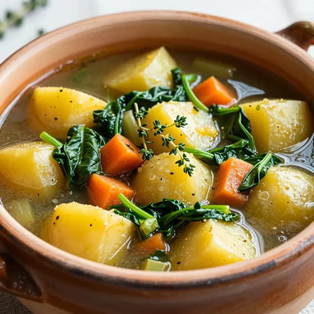 cozy one pot winter vegetable stew with potatoes and spinach