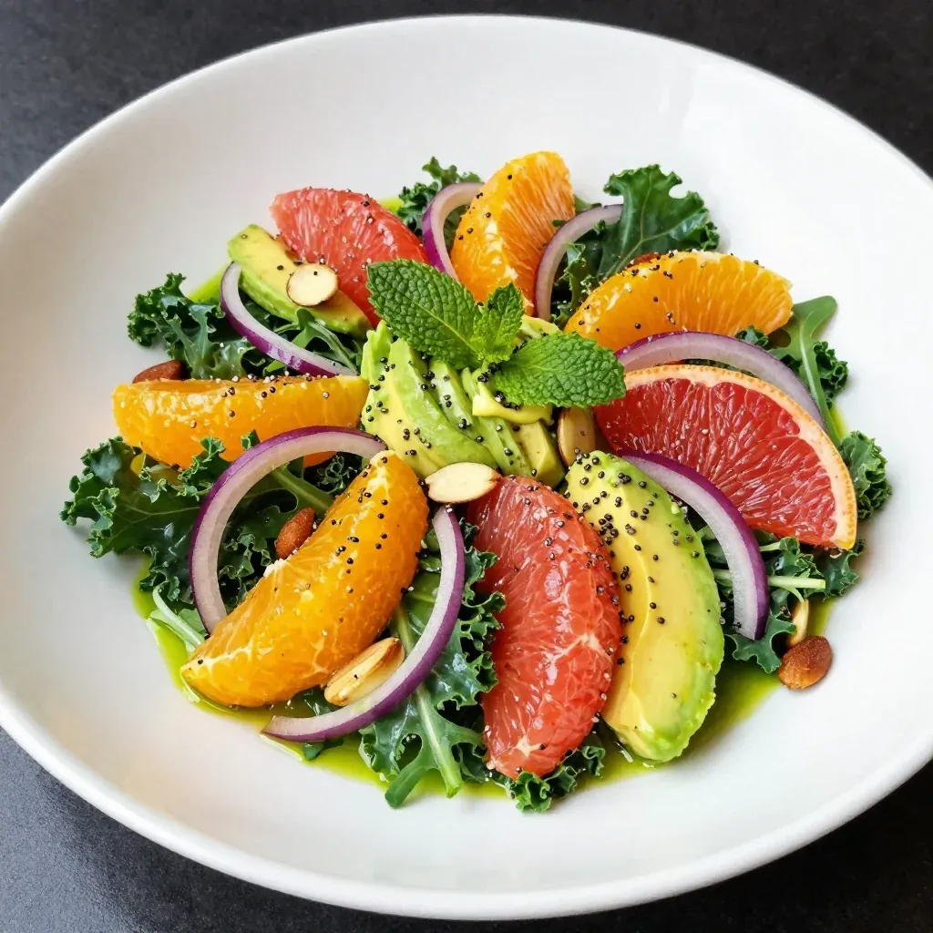 healthy citrus salad with grapefruit oranges and winter greens