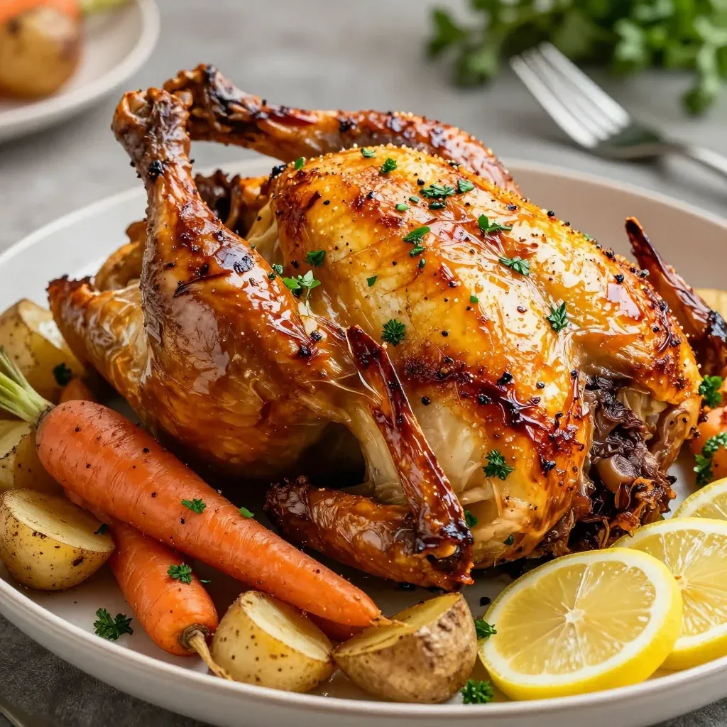 lemon garlic roasted chicken with root vegetables for winter meals