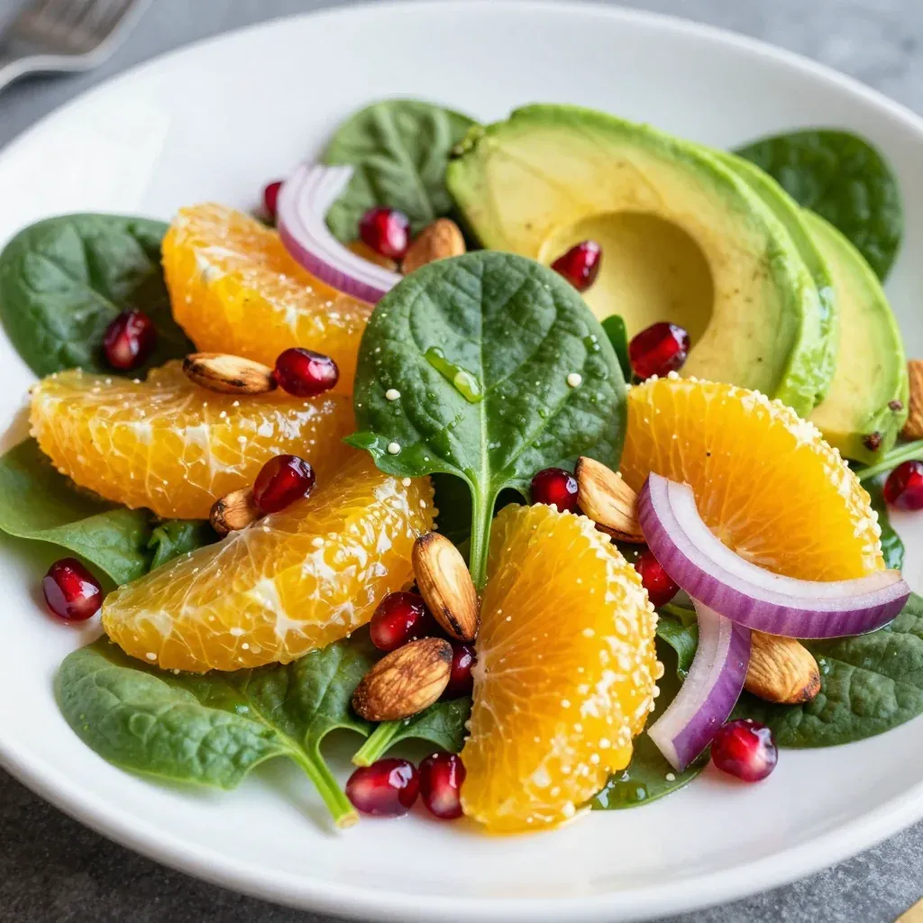 healthy citrus and winter green salad with oranges and spinach