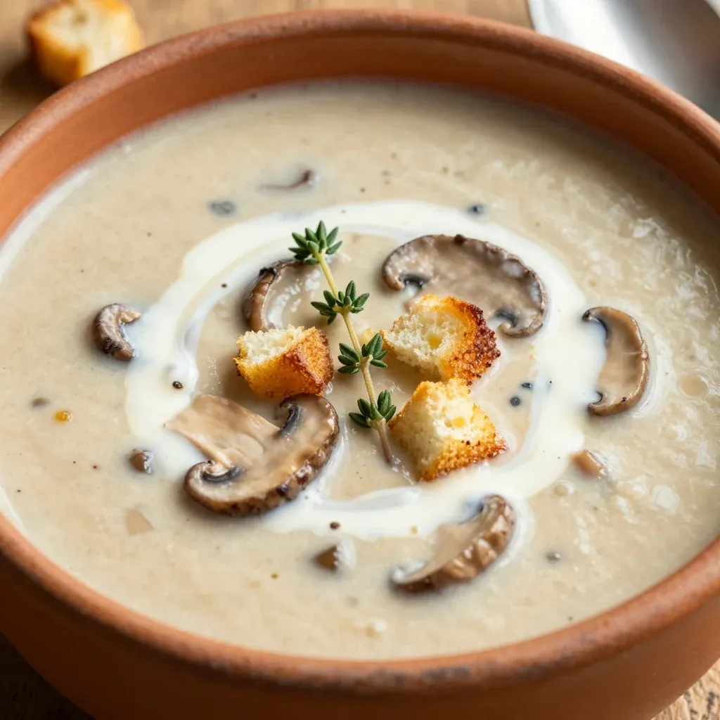 Healthy Creamy Mushroom Soup with Garlic Thyme