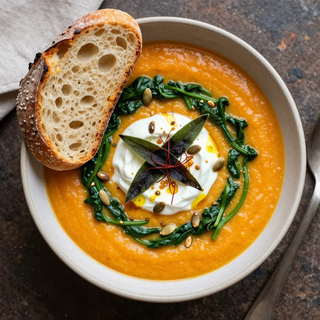 hearty spinach and sweet potato soup for cozy winter family dinner