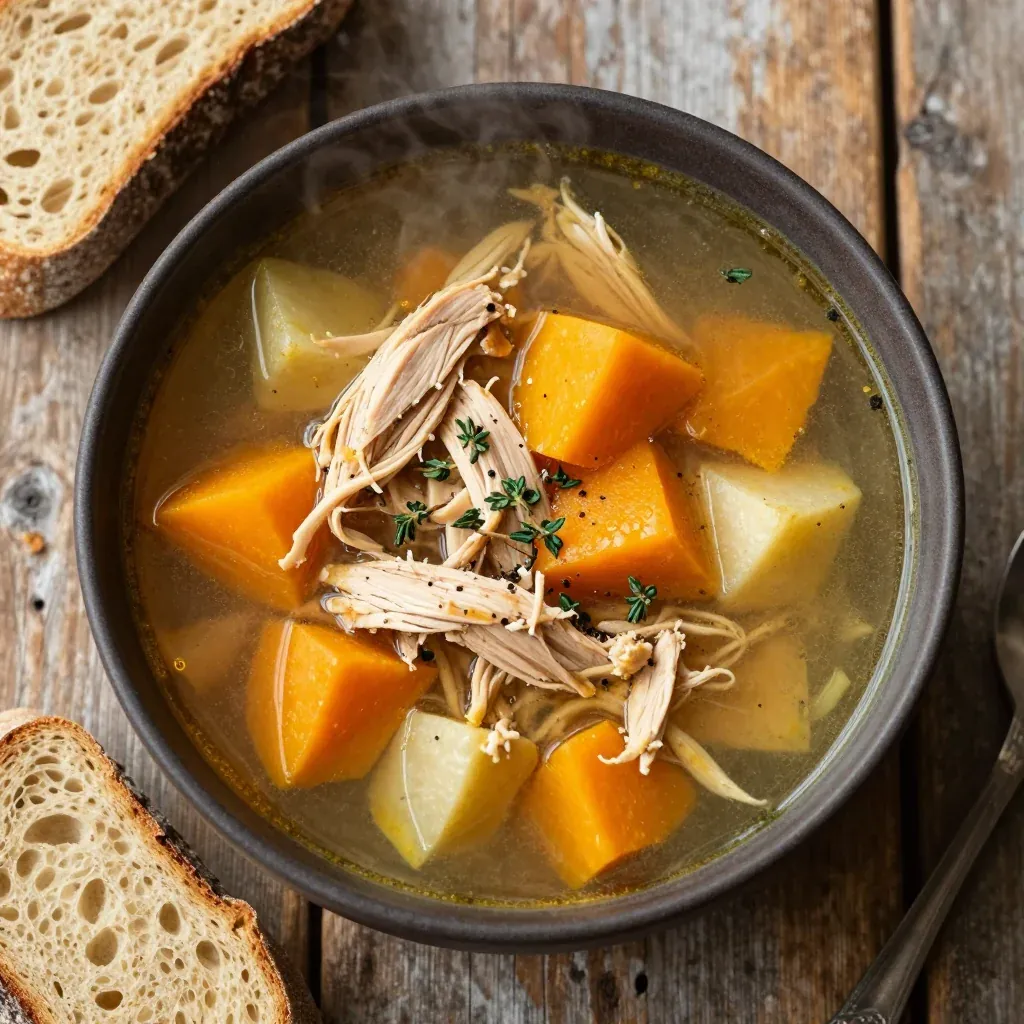 high protein chicken and winter vegetable soup for cold days