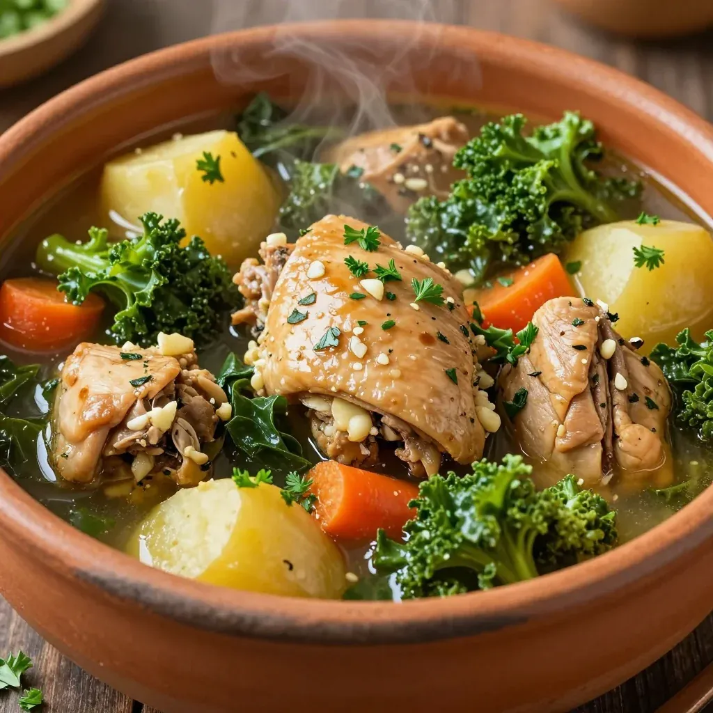 easy meal prep chicken and kale stew with garlic herbs