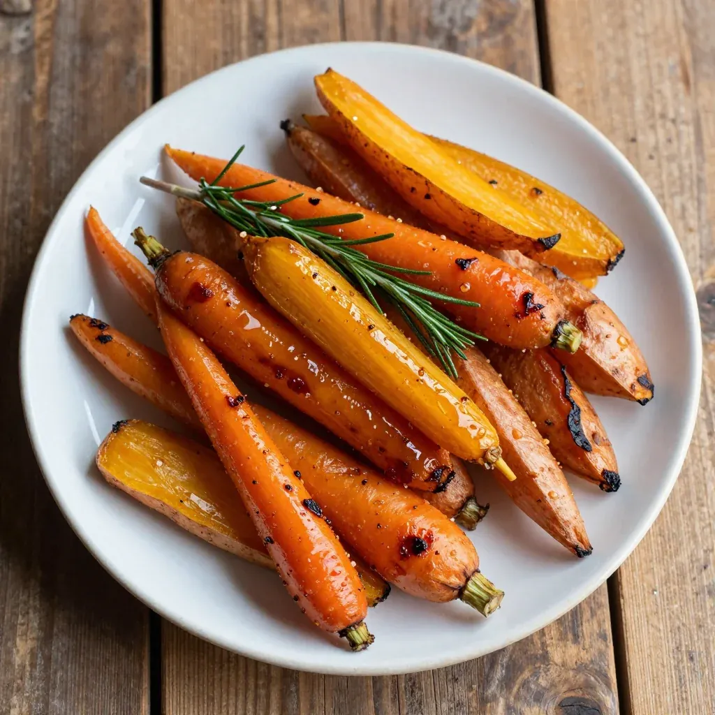 roasted maple glazed root vegetables with fresh rosemary for family dinners