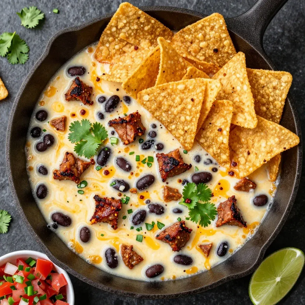 NFL Playoff Queso with Chorizo and Beans