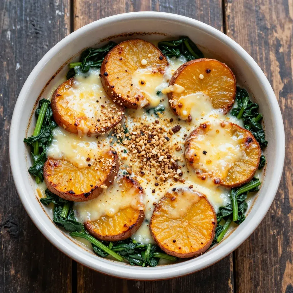 warm spinach and sweet potato gratin for winter comfort