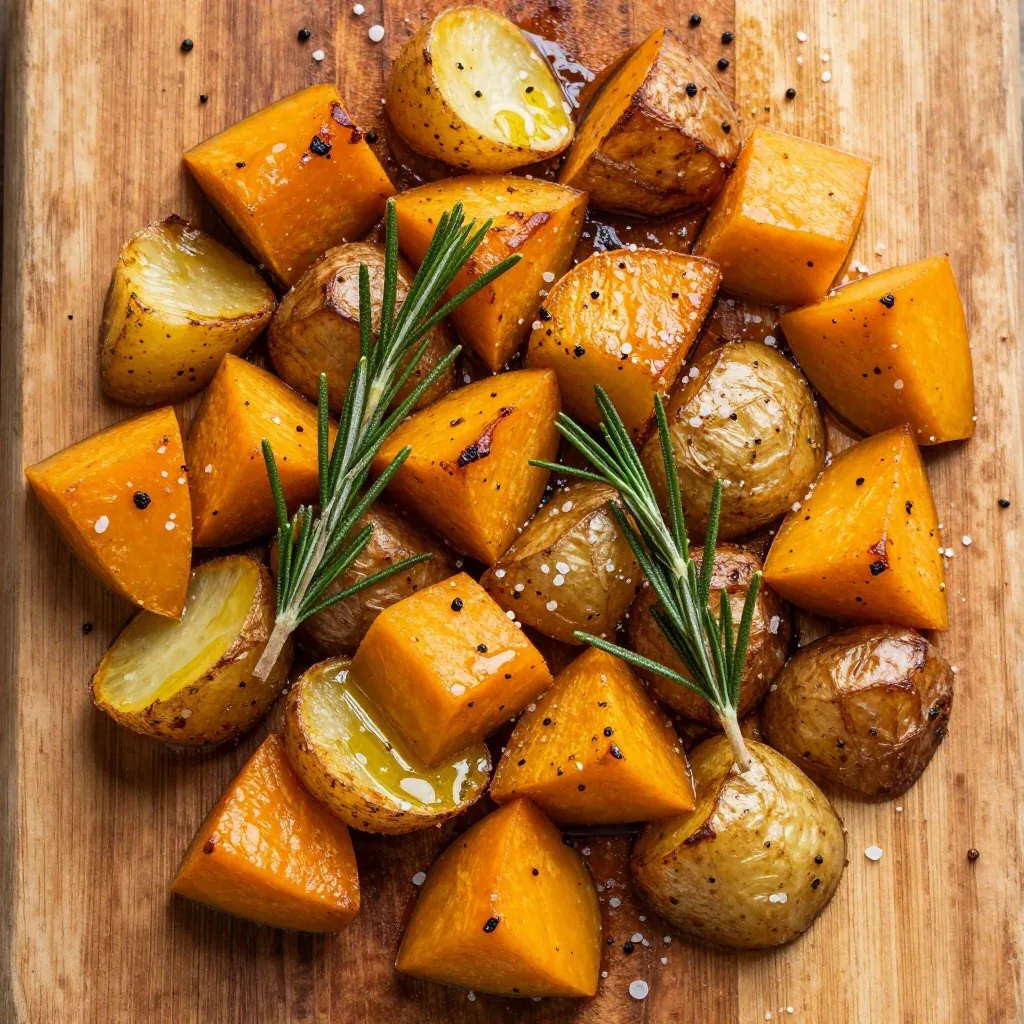 budgetfriendly roasted winter squash and potato medley with rosemary