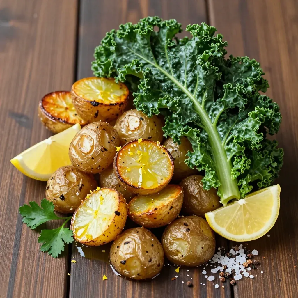 healthy garlic lemon roasted kale and potatoes for new year reset