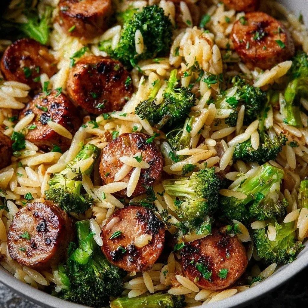 EASY CHICKEN SAUSAGE BROCCOLI ORZO