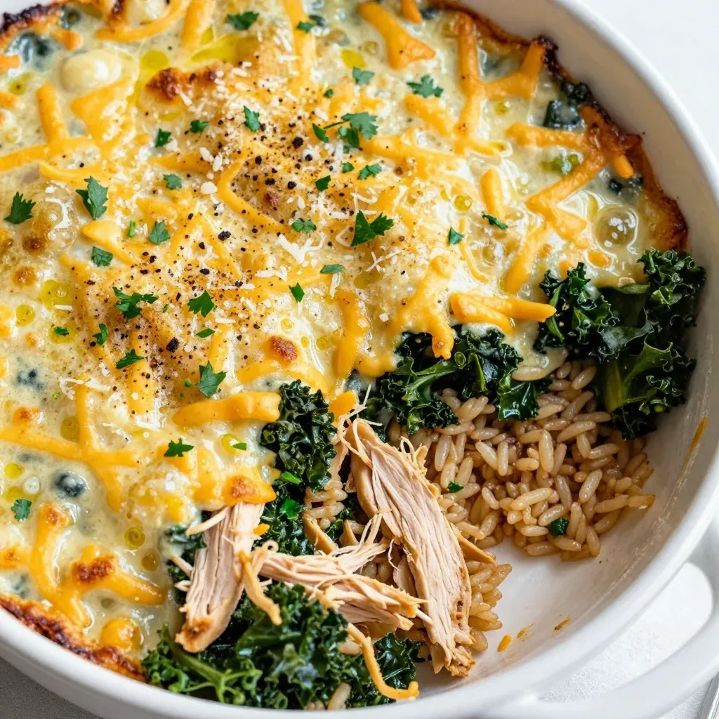 healthy meal prep friendly chicken and kale casserole for busy nights