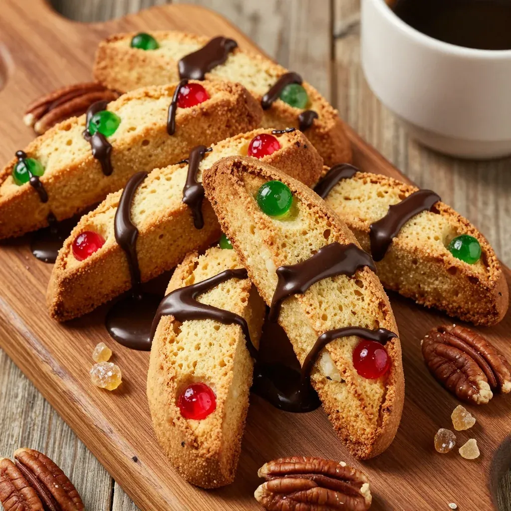 gingerbread biscotti with rich chocolate drizzle for holiday snacking