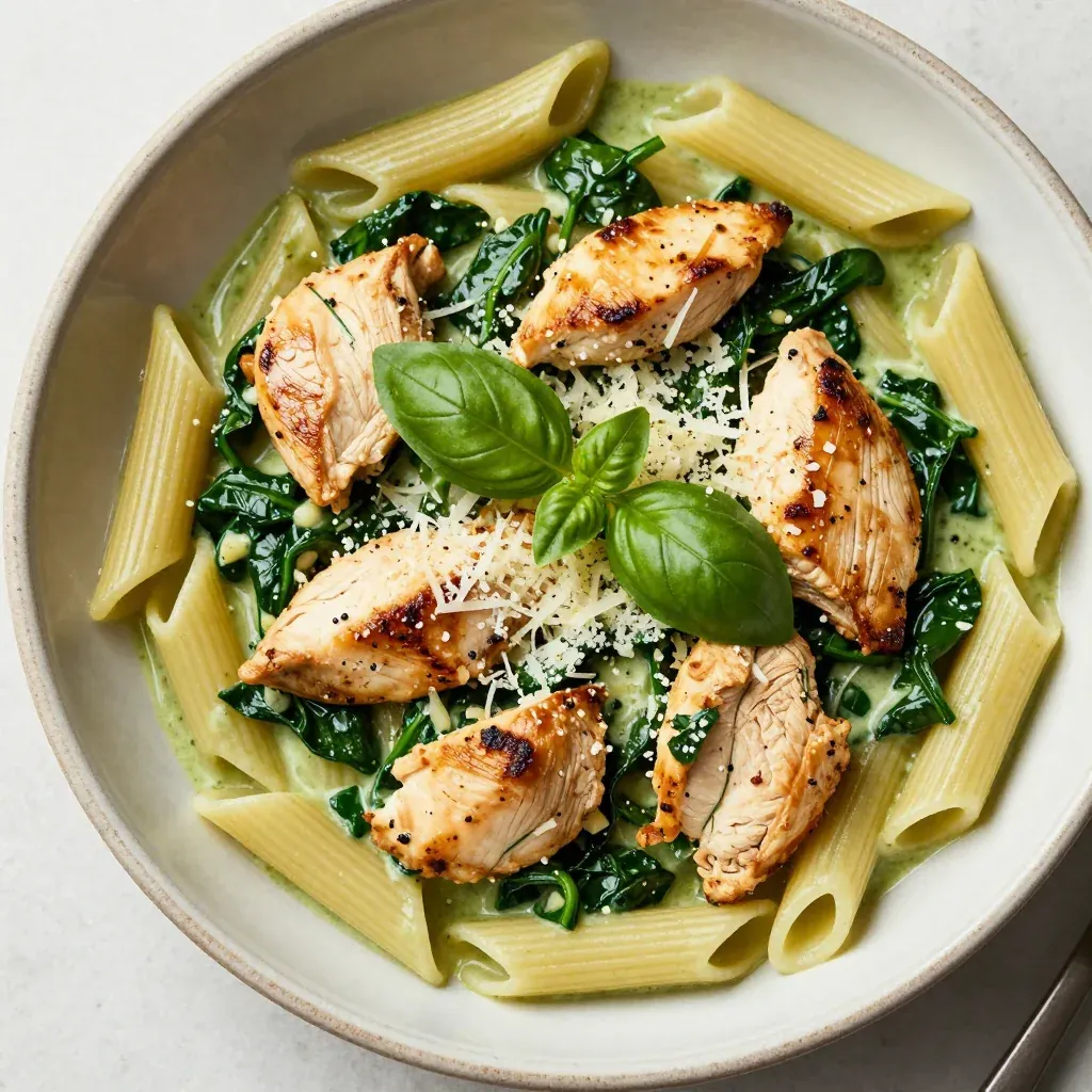 creamy spinach and garlic chicken pasta for healthy family dinners