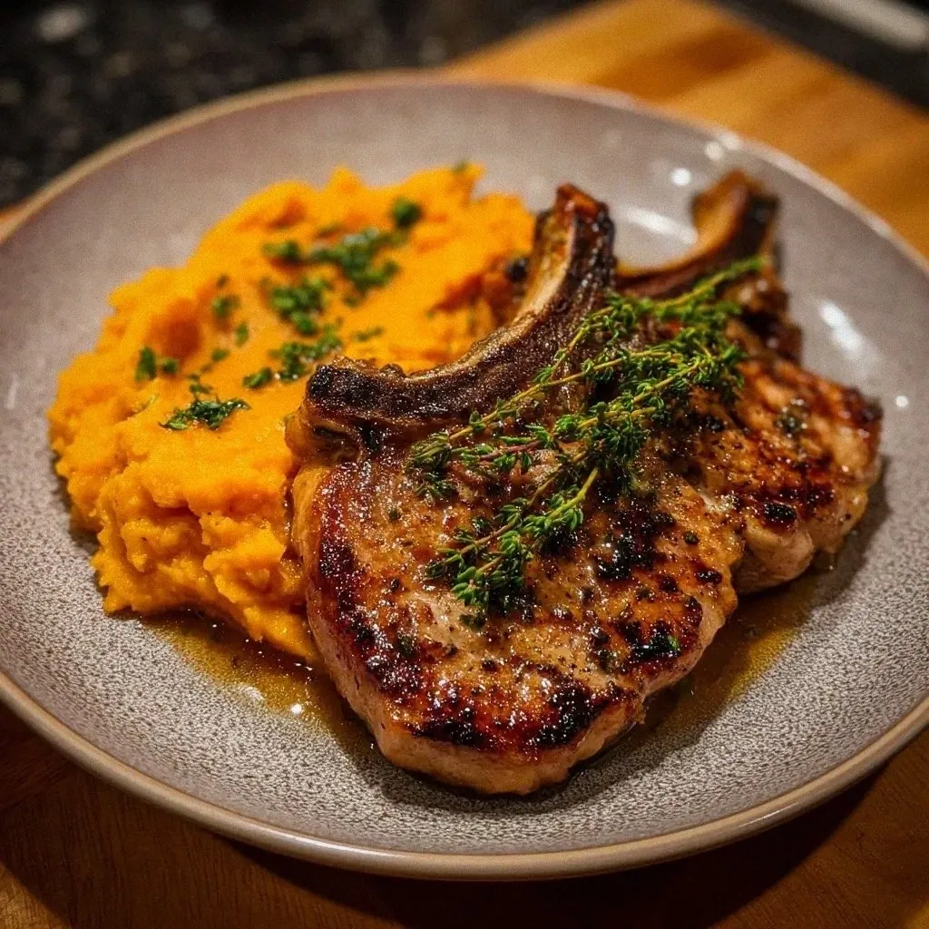 Apple Pork Chops with Sweet Potato Mash for Dinner Delight!