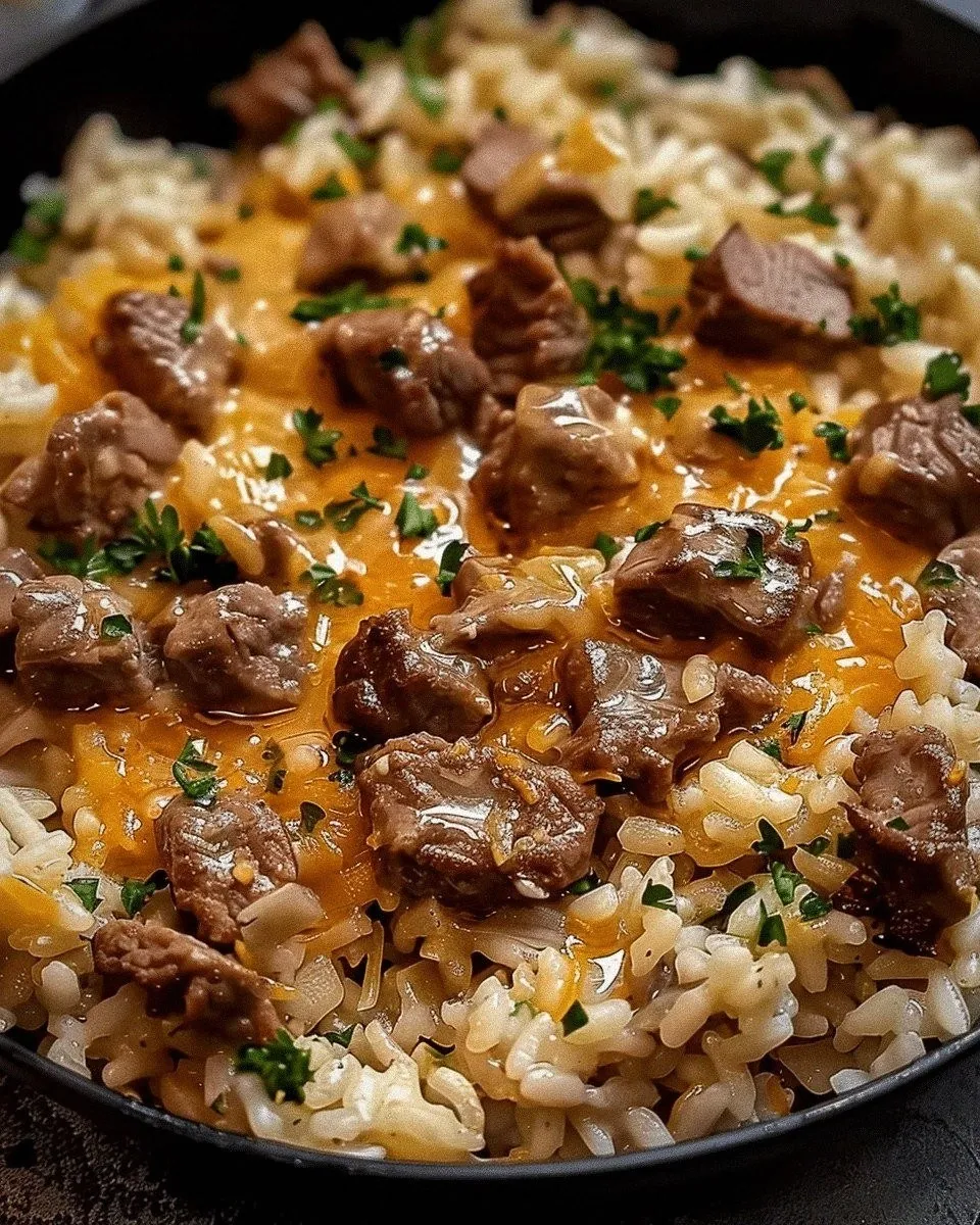 Garlic Butter Beef & Rice Skillet Magic!