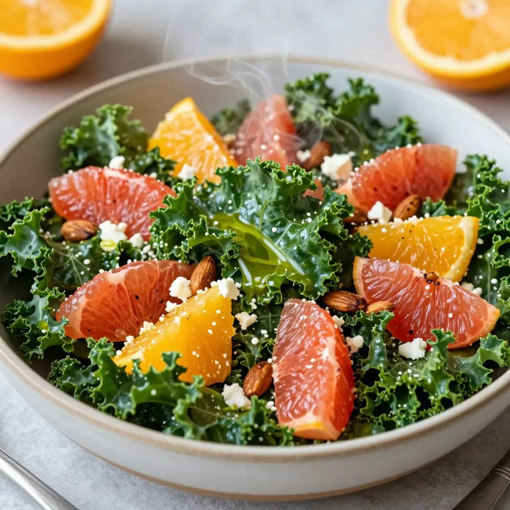 warm citrus kale salad with oranges and grapefruit for morning meal prep