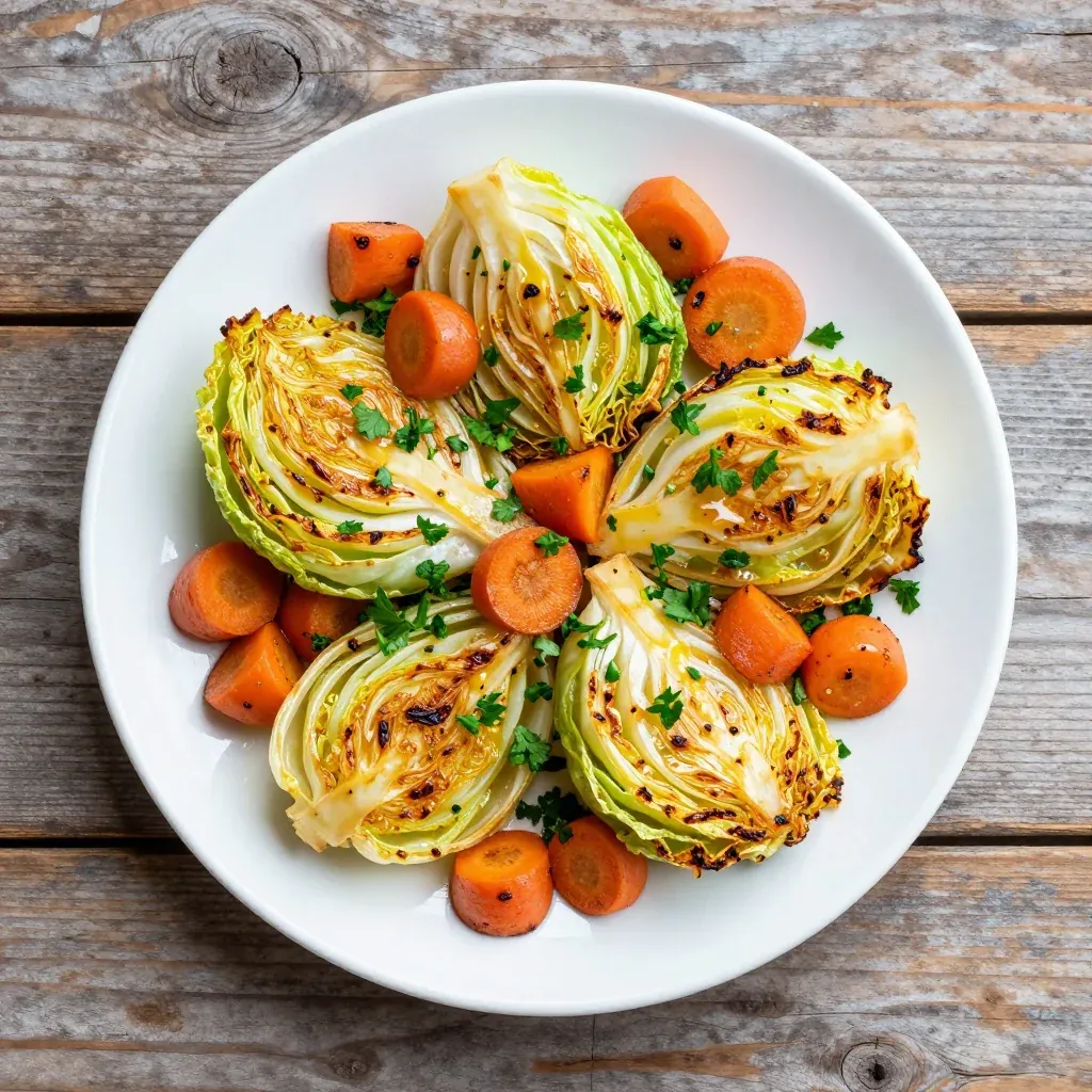 warm lemon garlic roasted cabbage and carrots for light family dinner