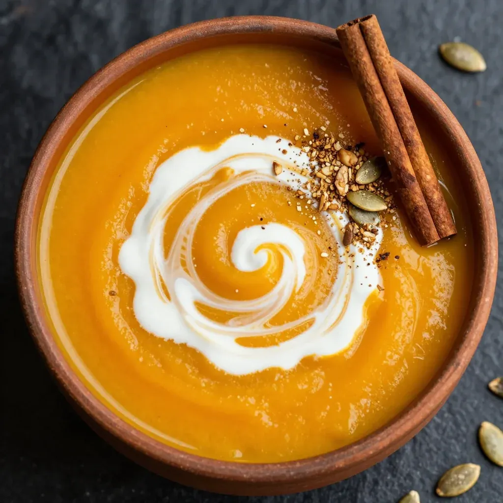 warm butternut squash soup with cinnamon and nutmeg for winter nights