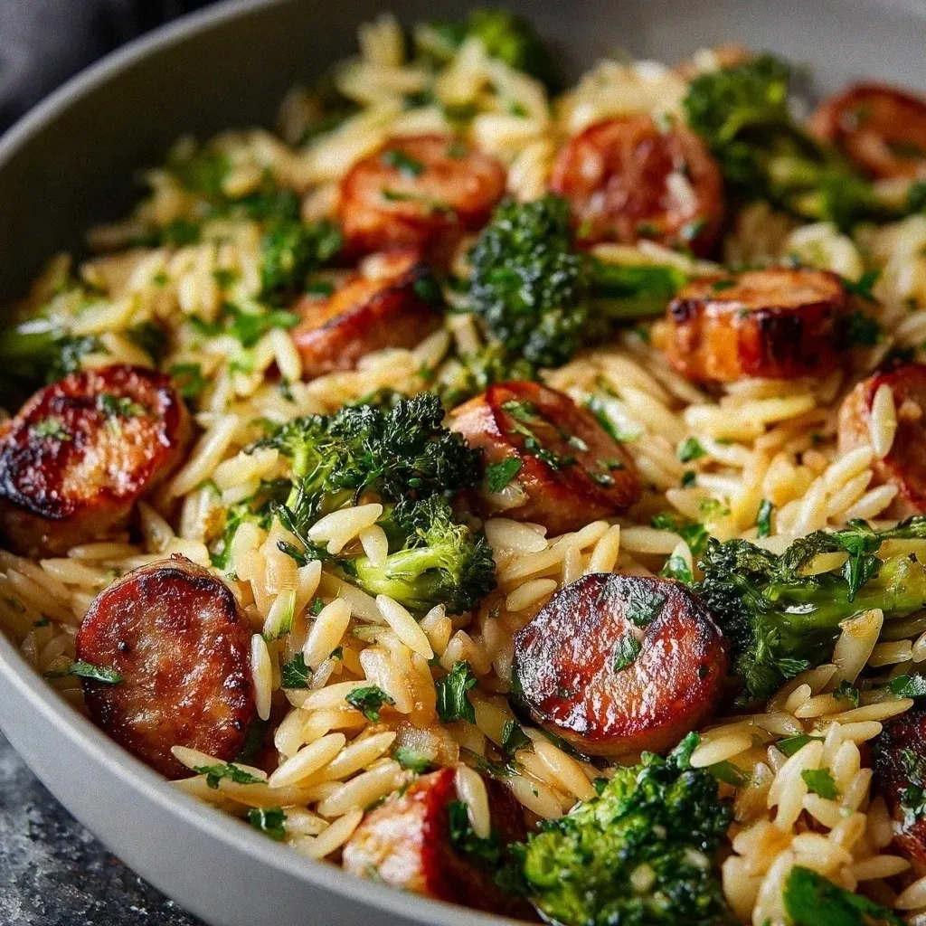 EASY CHICKEN SAUSAGE BROCCOLI ORZO