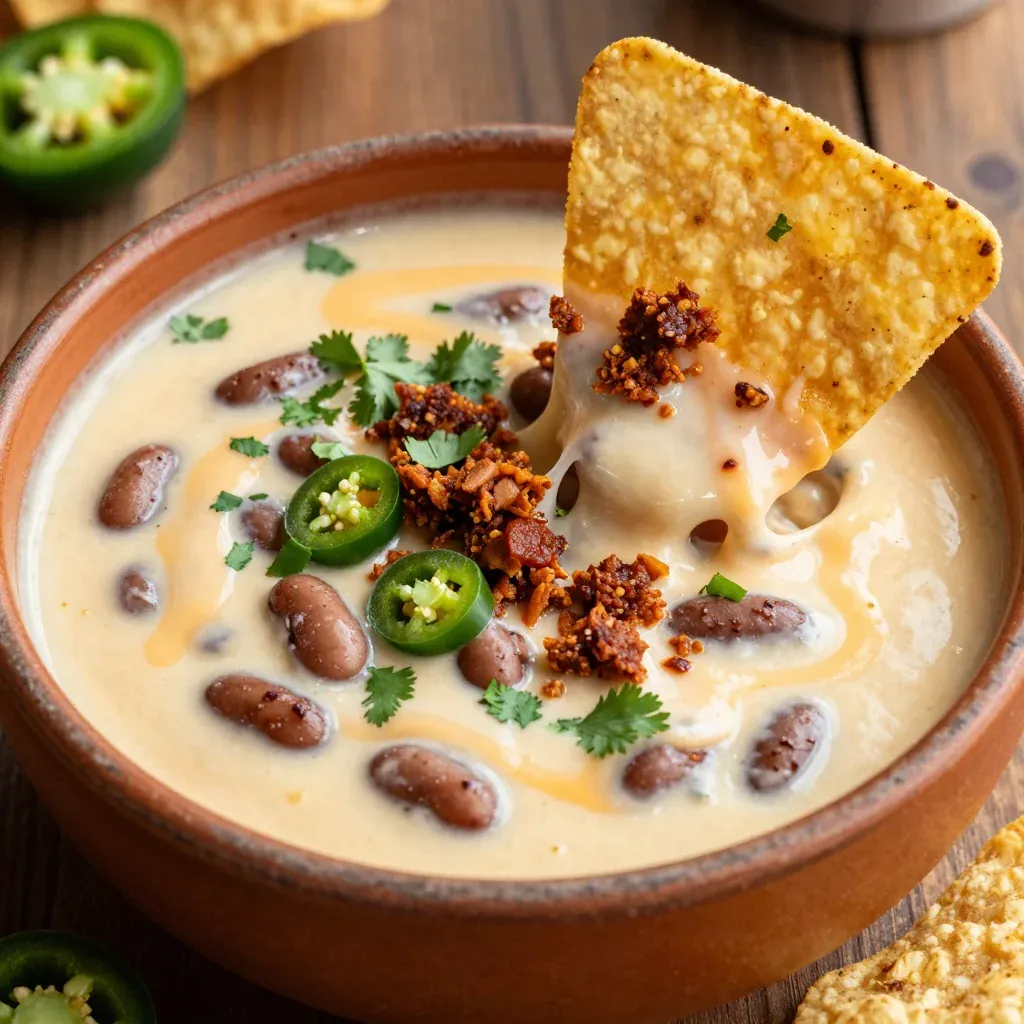 NFL Playoff Queso with Chorizo and Beans