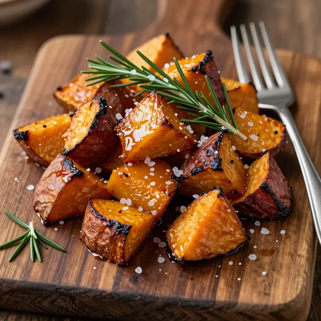 cozy garlic roasted sweet potatoes and beets with rosemary glaze