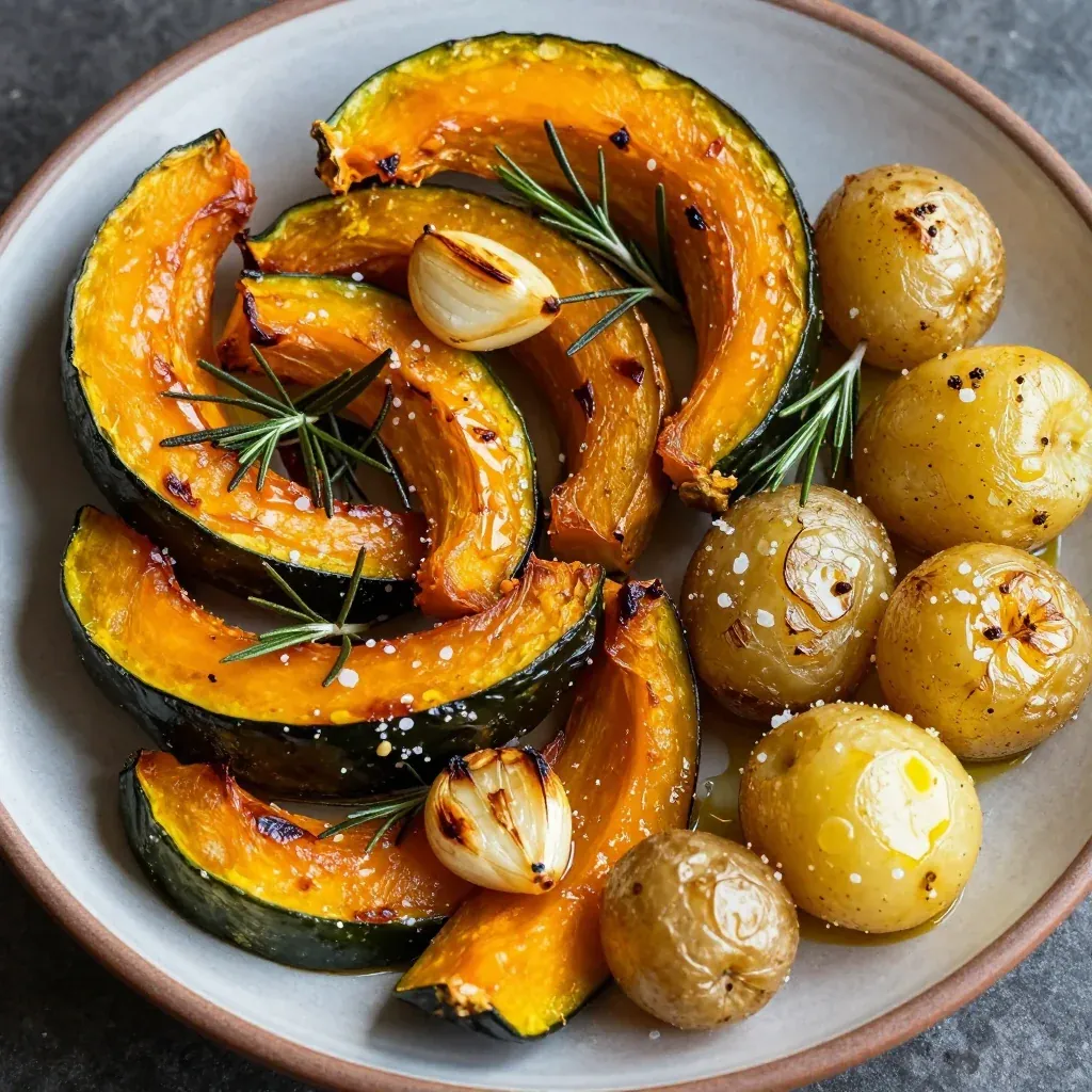 roasted garlic and rosemary winter squash with potatoes for simple meals