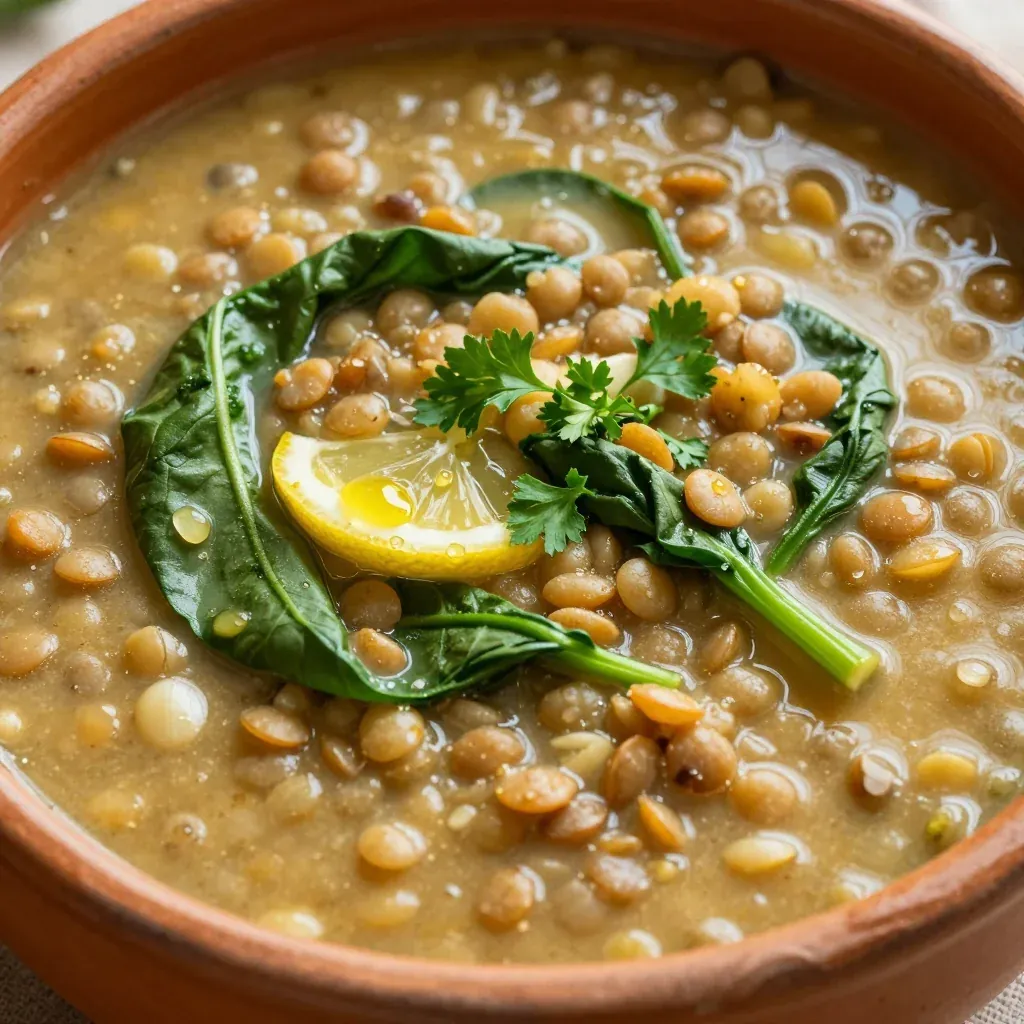Hearty Lentil Soup with Spinach and Lemon Juice Recipe